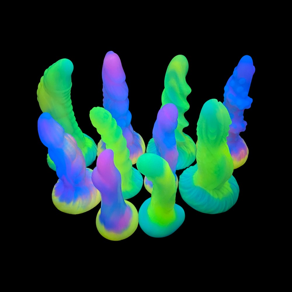 Glow in the Dark Green, Blue, and Purple Fantasy Dildo Collection