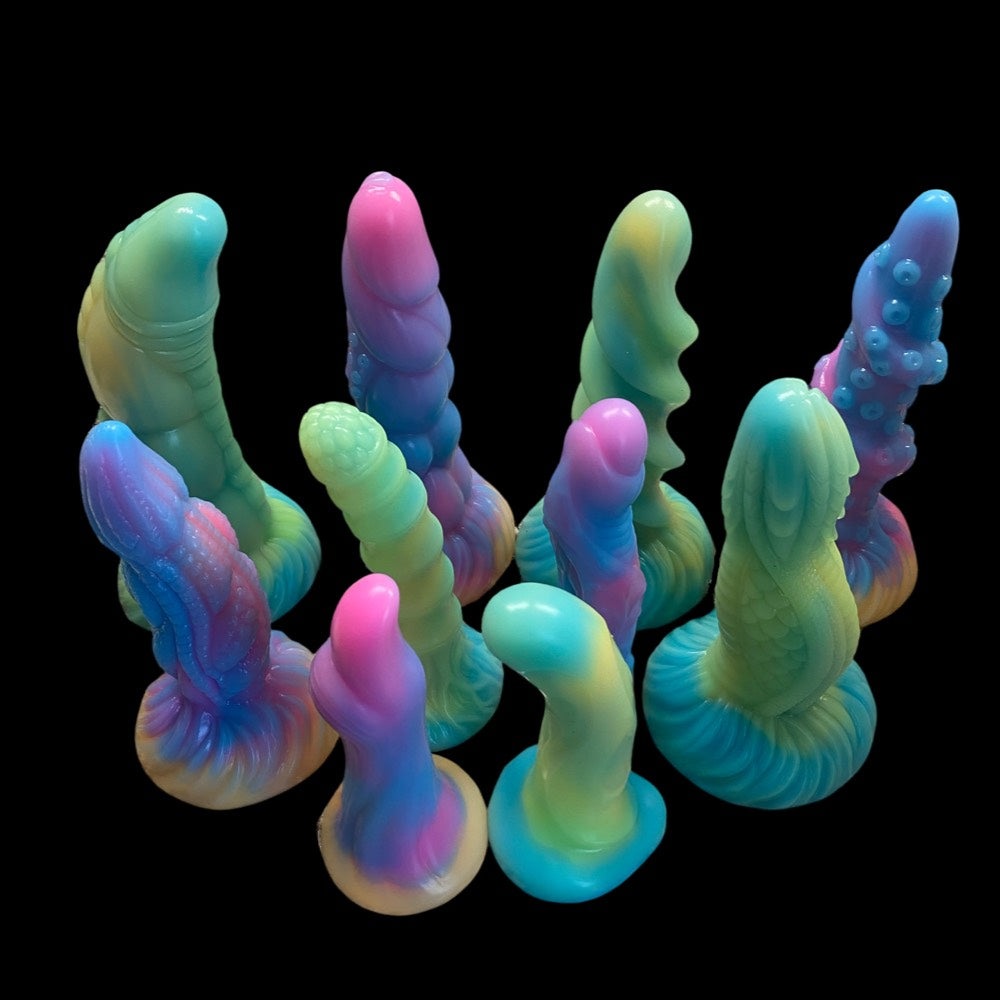 Green, Blue, Purple, and Pink Textured Dildos